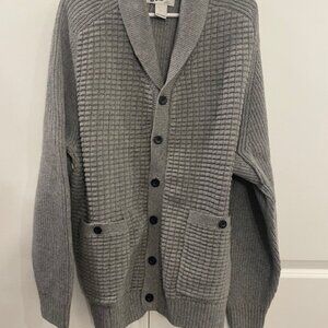 DULUTH TRADING COTTON CARDIGAN, DARK GRAY, LARGE